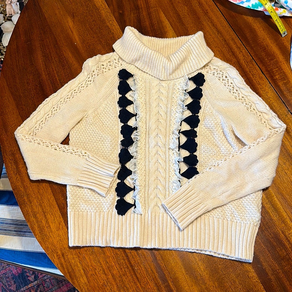 J. Crew Cream Knit Turtleneck with Lace Trim Accents Size XS